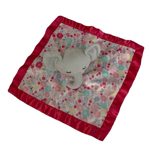 Parents Choice Pink Grey Elephant Plush Security Blanket Lovey Satin Trim 12x12" - Picture 5 of 13